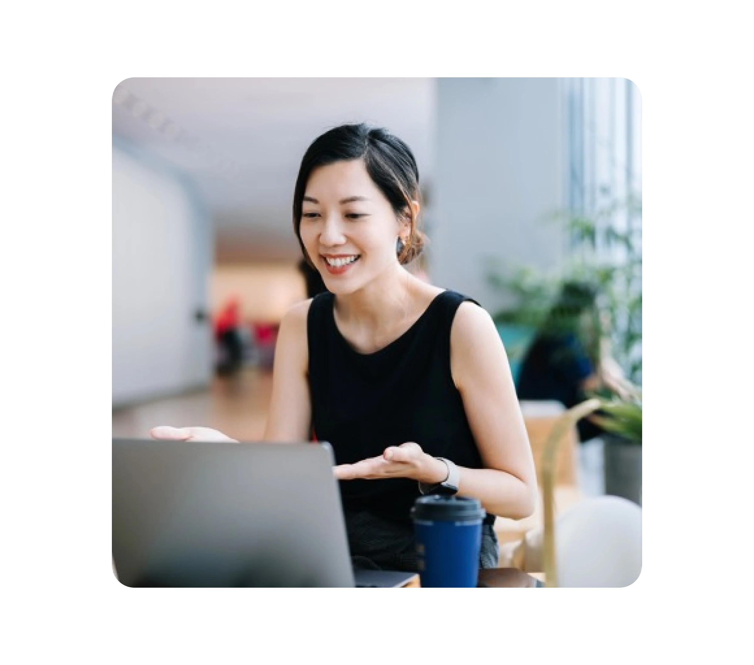 woman giving presentation and smiling
