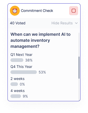 Live poll on when to automate inventory with AI, 40 votes counted and result bars filling in